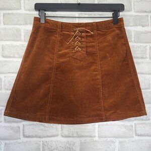 Sky Sparrow Corduroy Mini Skirt Brown Corset Lace Tie Boho Festival  7 junior